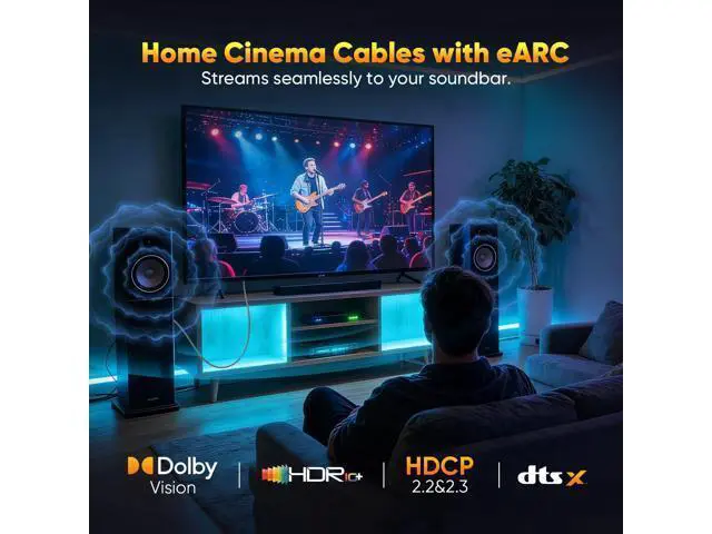 Alt view image 3 of 5 - Certified HDMI Cable 6FT 3-Pack, 8K HDMI 2.1 Cord for Home Theater, Mlutipack Home Cinema Cables 48Gbps with eARC & 8K@60Hz, Shielded HDMI Cable for Soundbar, Roku/Apple TV, PS5, Xbox and Projector