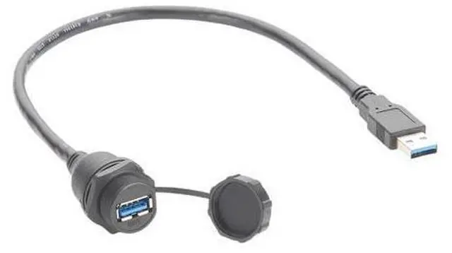 Main image of IP67 USB 3.0 A Connection Extension Cable Type A Male to Female Flush Panel Mount Bulkhead 5Gbps Data Transfer Compatible IFM E70453 for Control Cabinet HMI Automation Systems (0.3M/0.98FT)
