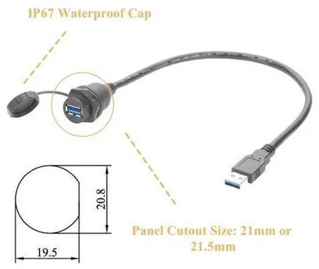 Alt view image 2 of 5 - IP67 USB 3.0 A Connection Extension Cable Type A Male to Female Flush Panel Mount Bulkhead 5Gbps Data Transfer Compatible IFM E70453 for Control Cabinet HMI Automation Systems (0.3M/0.98FT)
