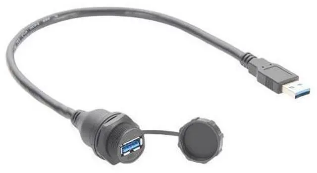 Alt view image 4 of 5 - IP67 USB 3.0 A Connection Extension Cable Type A Male to Female Flush Panel Mount Bulkhead 5Gbps Data Transfer Compatible IFM E70453 for Control Cabinet HMI Automation Systems (0.3M/0.98FT)