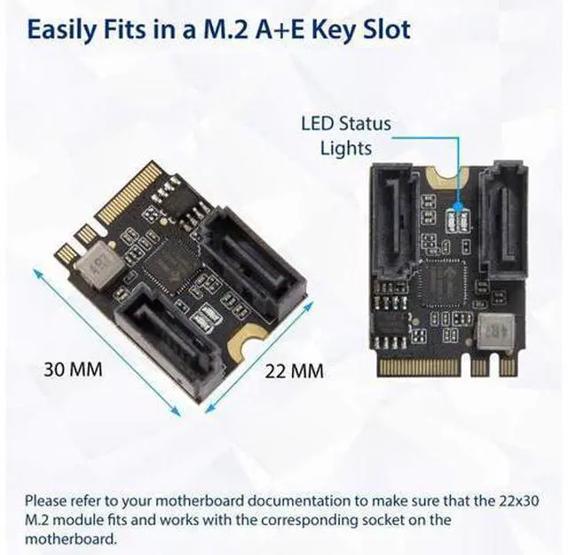 Alt view image 3 of 4 - Vszerda 2 Ports SATA III 6gb/s to M.2 NGFF A Key + E Key A+E Key 22x30 2230 mm JMicron JMB582