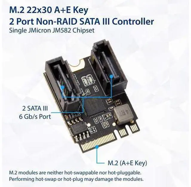 Alt view image 4 of 4 - Vszerda 2 Ports SATA III 6gb/s to M.2 NGFF A Key + E Key A+E Key 22x30 2230 mm JMicron JMB582