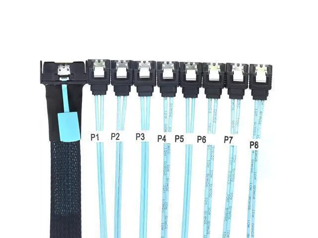 Alt view image 2 of 6 - Vszerda 74P MCIO 8X SFF-8654 8i PCI-E Ultraport Slimline 5.0 to 8X SATA 7P Female Cable (0.5m)
