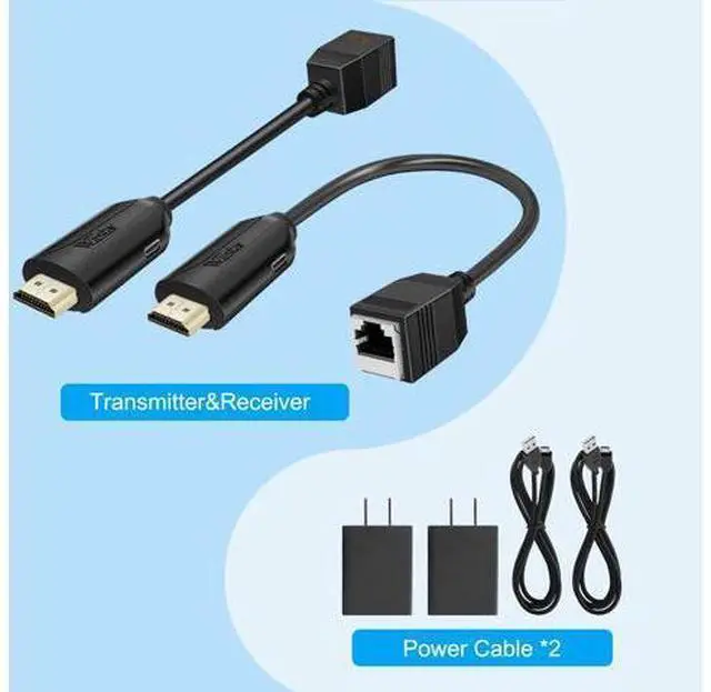 Alt view image 7 of 7 - HDMI Over Ethernet Cat5e / Cat6 RJ45 Ethernet Cable, Male to Female HDMI to RJ45 Ethernet Network Converter 2 Ports up to 196ft/60m Transmitter Receiver Power On Support Full 1080p from Displays