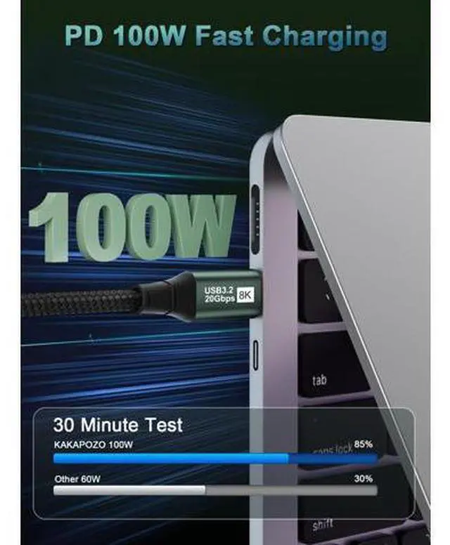 Alt view image 3 of 7 - USB C Monitor Cable 6.6FT-8K@60Hz USB-C Video Cable-100W PD Fast Charging-USB 3.2 Gen 2 20Gbps Type-C Data Transfer, USBC to USBC Video Cable for iPhone 17 16 15 Plus Pro Max, MacBooks, iPad, Carplay