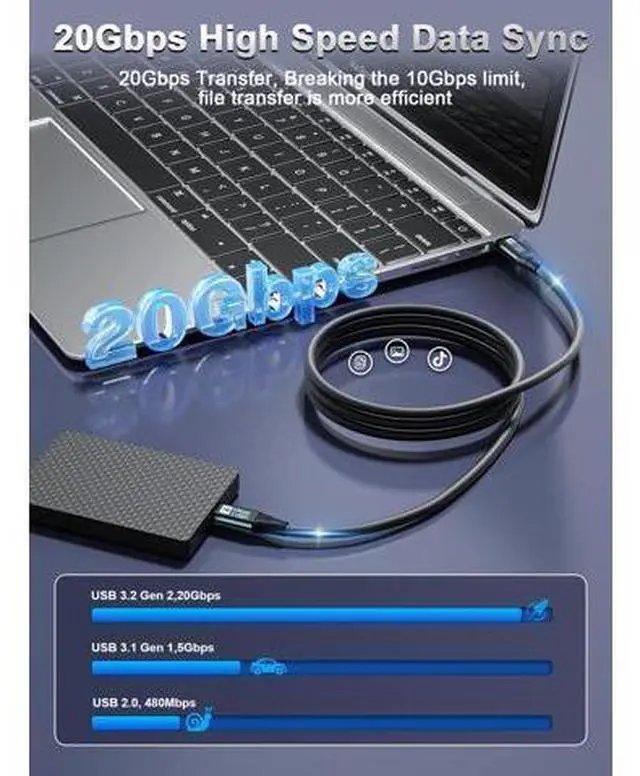Alt view image 3 of 7 - USB C Monitor Cable 8FT-8K@60Hz USB-C Video Cable-100W PD Fast Charging-USB 3.2 Gen 2 20Gbps Type-C Data Transfer, USBC to USBC Video Cable for iPhone 17 Air 16 15 Pro Max, MacBooks, iPad, Carplay