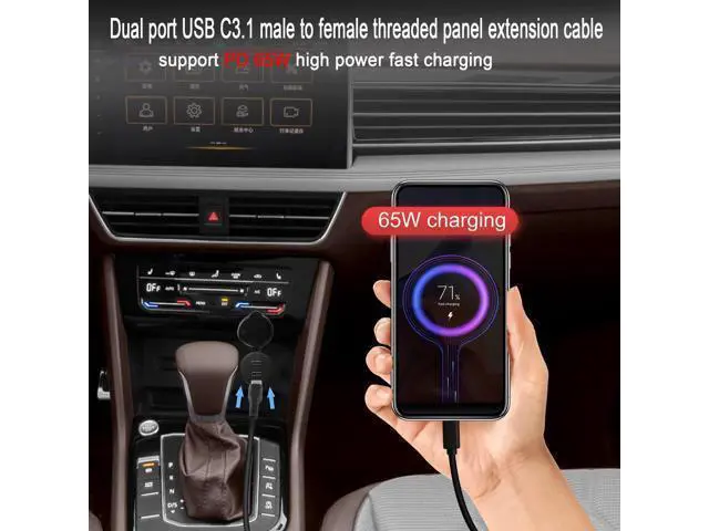 Alt view image 3 of 7 - Vszerda Dual USB C Threaded Flush Mount Waterproof Cable 10Gbps 2 USB C 3.1 Male to Female Panel Mount Extension Cable Support 4K@60HZ Audio and Video Transmission 1m/3.3ft