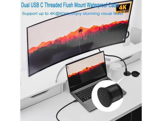 Alt view image 4 of 7 - Vszerda Dual USB C Threaded Flush Mount Waterproof Cable 10Gbps 2 USB C 3.1 Male to Female Panel Mount Extension Cable Support 4K@60HZ Audio and Video Transmission 1m/3.3ft
