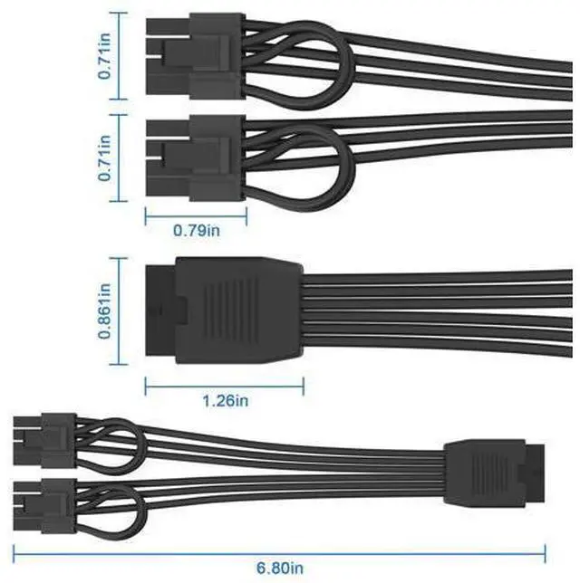 Alt view image 5 of 12 - Vszerda 12VHPWR Cable Extension, 16 Pin(12+4) Female to Dual PCIe 8 Pin(6+2) Male GPU, PSU Conversion Cable for Power Supply 6.8 in(17cm)