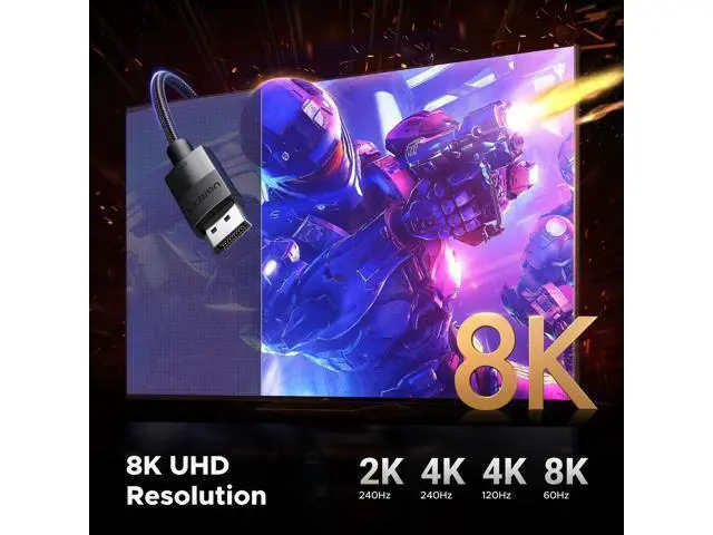 Alt view image 2 of 7 - UGREEN 8K DisplayPort Cable, DP 1.4 Display Port Cable Cord Support 8K@60Hz, 4K@240Hz, FreeSync, G-Sync, HDR, 32.4Gbps for HDTVs, Displays, Monitors, Graphics, PC, 3.3FT