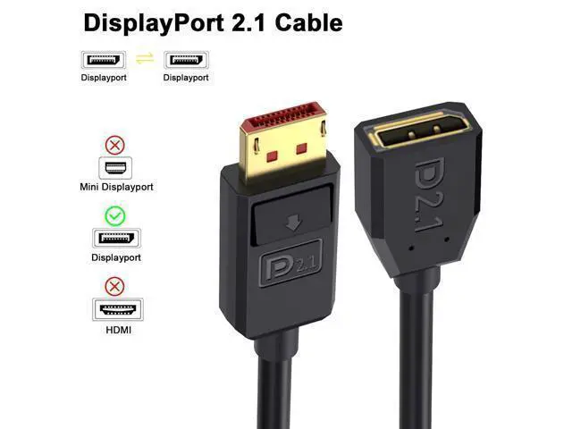 Alt view image 2 of 7 - Vszerda 54Gbps Displayport Extension Cable 1.5FT, Male to Female, 16K@30Hz, 8K@120Hz, 4K@240Hz 165Hz, Displayport 2.1 V Extender Cable Support HDR, HDCP DSC 1.2a for FreeSync G-Sync Gaming Monitor