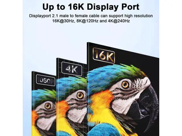 Alt view image 3 of 7 - Vszerda 54Gbps Displayport Extension Cable 1.5FT, Male to Female, 16K@30Hz, 8K@120Hz, 4K@240Hz 165Hz, Displayport 2.1 V Extender Cable Support HDR, HDCP DSC 1.2a for FreeSync G-Sync Gaming Monitor