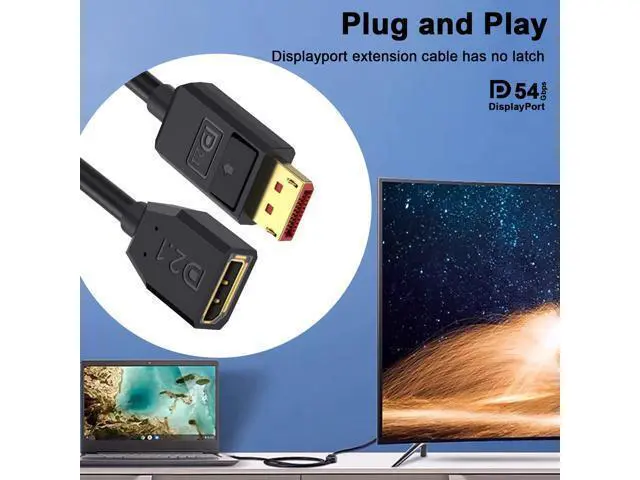 Alt view image 4 of 7 - Vszerda 54Gbps Displayport Extension Cable 1.5FT, Male to Female, 16K@30Hz, 8K@120Hz, 4K@240Hz 165Hz, Displayport 2.1 V Extender Cable Support HDR, HDCP DSC 1.2a for FreeSync G-Sync Gaming Monitor