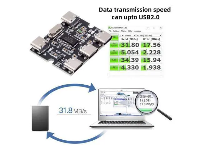 Alt view image 4 of 7 - Vszerda USB-C 2.0 1-to-3 Three Ports HUB Splitter PCBA Expansion Module Board PCs Multiport 3 Devices Type-C for Keyboard Mouse Scanner Printer