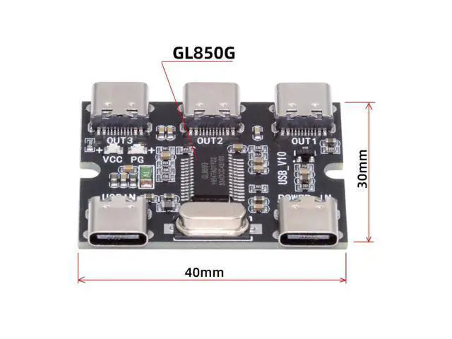 Alt view image 3 of 7 - Vszerda USB-C 2.0 1-to-3 Three Ports HUB Splitter PCBA Expansion Module Board PCs Multiport 3 Devices Type-C for Keyboard Mouse Scanner Printer