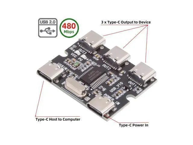 Alt view image 2 of 7 - Vszerda USB-C 2.0 1-to-3 Three Ports HUB Splitter PCBA Expansion Module Board PCs Multiport 3 Devices Type-C for Keyboard Mouse Scanner Printer