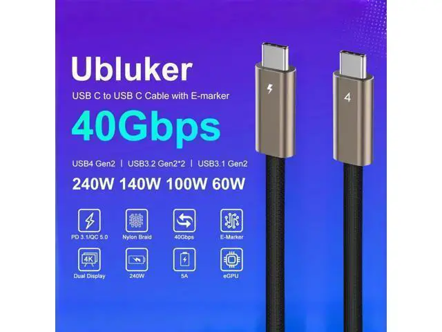 Alt view image 2 of 7 - Vszerda USB C to USB C Cable 40Gbps 6.6 FT, 240W 100W 60W USB4 Cable 24Pin for Thunderbolt4 Emarker USB Type C PD3.1 Video Audio Data Charger for iPhone16 16e 15 Galaxy S25 Display PC Mac Laptop
