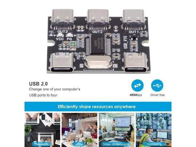 Alt view image 7 of 7 - Vszerda USB-C 2.0 1-to-3 Three Ports HUB Splitter PCBA Expansion Module Board PCs Multiport 3 Devices Type-C for Keyboard Mouse Scanner Printer