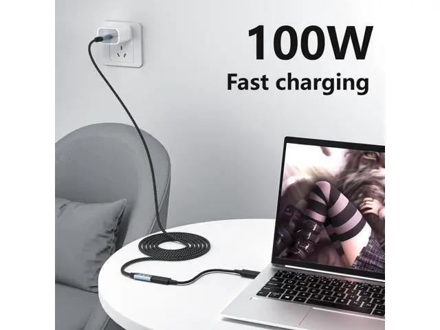 Alt view image 5 of 7 - Vszerda USB C Extension Cable 16.5FT, 20Gbps/100W USB3.2 Type C Extender Cord, 4K@60Hz Video Output Nylon Braided USB C Male to Female Extension Charging Cable Compatibility with Thunderbolt 4/3