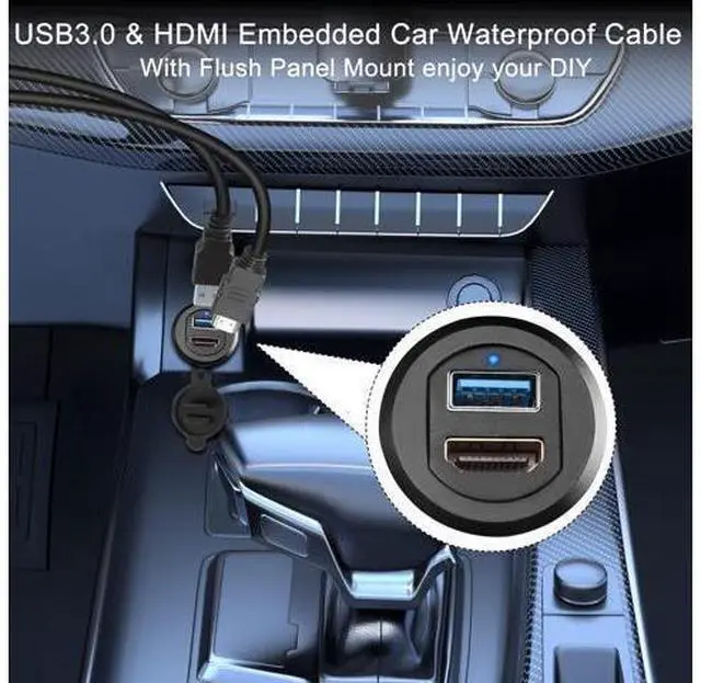 Alt view image 5 of 7 - Vszerda USB3.0 & HDMI Embedded Car Waterproof Cable USB3.0+HDMI 1.4 Threaded Fixed Mount Data Extension Cable, LED Light, Aluminum Housing, for Dashboard Car Boat Motorbike, 2M/6.5ft