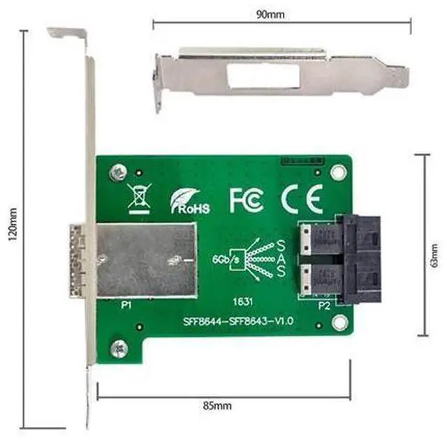 Alt view image 7 of 7 - Vszerda Dual Ports Mini SAS HD SFF-8644 to Internal SAS HD SFF-8643 PCBA Female Adapter with Low Profile Bracket