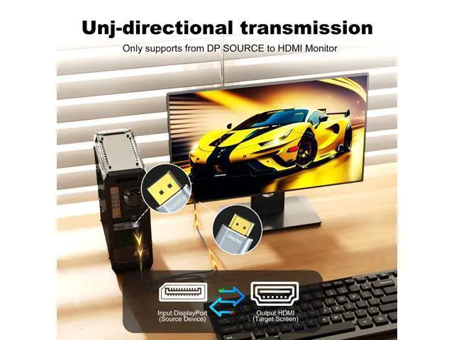 Alt view image 3 of 7 - Vszerda 6.6FT DisplayPort to HDMI 8K Cable, 8K@60Hz 4K@120Hz Uni-Directional DP1.4 (Source) to HDMI 2.1(Display),DP to HDMI Compatible HDCP 2.3 HDR10 for AMD,NVIDIA,Monitor and PC