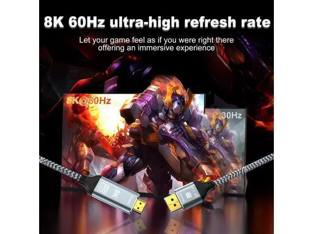 Alt view image 4 of 7 - Vszerda 6.6FT DisplayPort to HDMI 8K Cable, 8K@60Hz 4K@120Hz Uni-Directional DP1.4 (Source) to HDMI 2.1(Display),DP to HDMI Compatible HDCP 2.3 HDR10 for AMD,NVIDIA,Monitor and PC