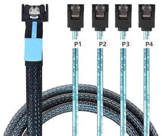 Alt view image 2 of 5 - Vszerda PCI-E Slimline Mini SAS 38P MCIO 4i SFF-8654 to 4X SATA Femal Extender Cable 100CM