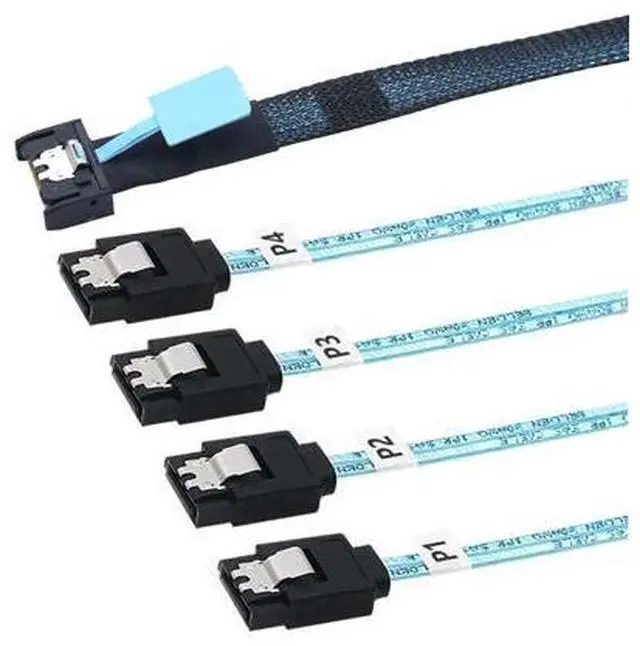 Alt view image 3 of 5 - Vszerda PCI-E Slimline Mini SAS 38P MCIO 4i SFF-8654 to 4X SATA Femal Extender Cable 100CM