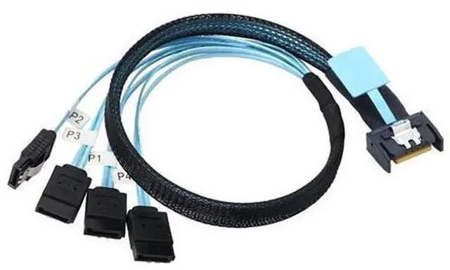 Alt view image 4 of 5 - Vszerda PCI-E Slimline Mini SAS 38P MCIO 4i SFF-8654 to 4X SATA Femal Extender Cable 100CM