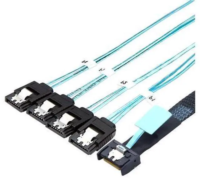 Alt view image 5 of 5 - Vszerda PCI-E Slimline Mini SAS 38P MCIO 4i SFF-8654 to 4X SATA Femal Extender Cable 100CM