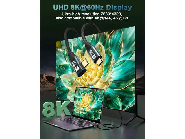 Alt view image 3 of 14 - Vszerda Right Angle USB C Cable 3.2 Gen 2-6.6FT 8K@60Hz USBC USBC Monitor Cable-20Gbps Data Transfer-100W PD Fast Charging Type C to Type C Video Cable for iPhone 16/15, iPad, MacBook, TV, Display