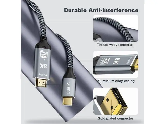 Alt view image 5 of 7 - Vszerda USB C to HDMI 2.1 Cable,6FT, 8K@60Hz 4K@120Hz,Thunderbolt 4/5 to HDMIType C Compatible with MacBook Pro M4,M3, iPad, iPhone 16Pro, HDCP 2.3 & HDR10, 48Gbps, Galaxy Gaming Monitor