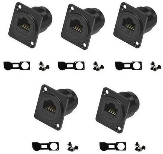 Main image of Vszerda RJ45 Panel Mount Adapter - 8P8C Female-to-Female Connector, Compatible with CAT6A/CAT6/CAT5E/CAT5, XLR/D-Panel Mountable, Network Port Extender for LAN (5 Packs)