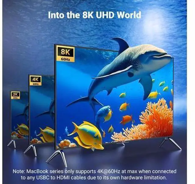Alt view image 2 of 7 - UGREEN USB C to HDMI Cable 8K@60Hz 4K@240Hz Thunderbolt 4/3 Type C to HDMI 2.1 Cable 48Gbps HDR HDCP2.3 Compatible for MacBook Pro Air iPad, Mac mini, iPhone 17 ProMax, Galaxy S25, Pixel 9, XPS, 5FT