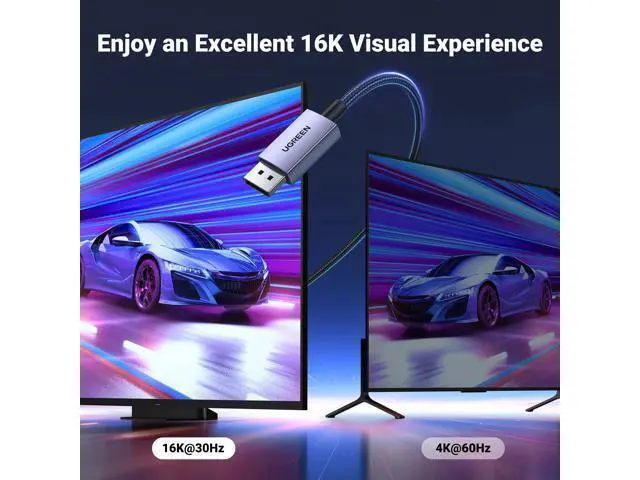 Alt view image 2 of 7 - UGREEN 16K 10FT DisplayPort Cable 2.1 DP2.1 40Gbps Support 8K@240Hz 4K@240Hz HDR, HDCP, DSC 1.2a, Braided Display Port Cable Cord Compatible FreeSync G-Sync Video Card Monitor