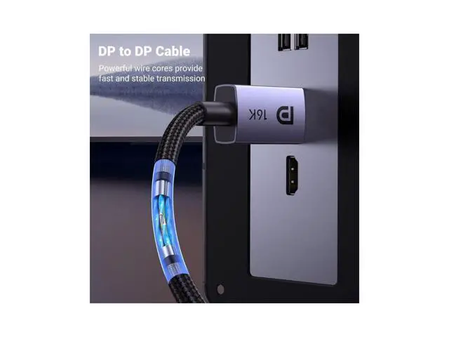 Alt view image 4 of 7 - UGREEN 16K 3.3FT DisplayPort Cable 2.1 DP2.1 40Gbps Support 8K@240Hz 4K@240Hz HDR, HDCP, DSC 1.2a, Braided Display Port Cable Cord Compatible FreeSync G-Sync Video Card Monitor