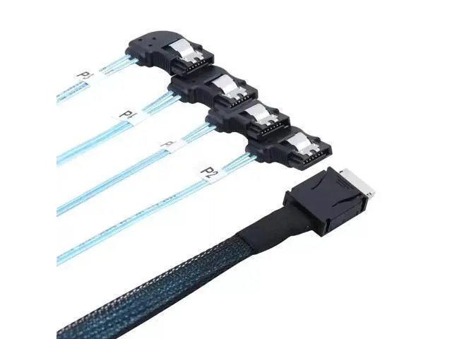 Alt view image 3 of 4 - Vszerda OCuLink PCIE SAS SFF-8611 4i to 4 Ports SATA 7P Right-Angle Connector Data Cable 50CM