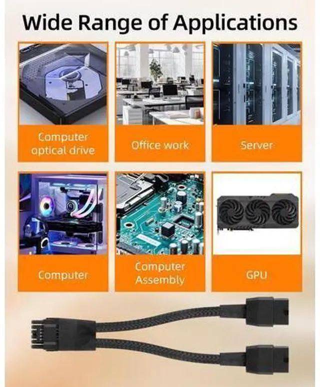 Alt view image 7 of 7 - Vszerda 16AWG PCIE 5.0 GPU Power Extension Cable,12VHPWR 16 Pin(12+4) GPU Male to 2 X 8Pin PCIE Female Splitter Power Sleeved Cable for 16Pin(12+4) GPU,RTX 40/50 Series Graphics Cards(0.3M/0.98FT)