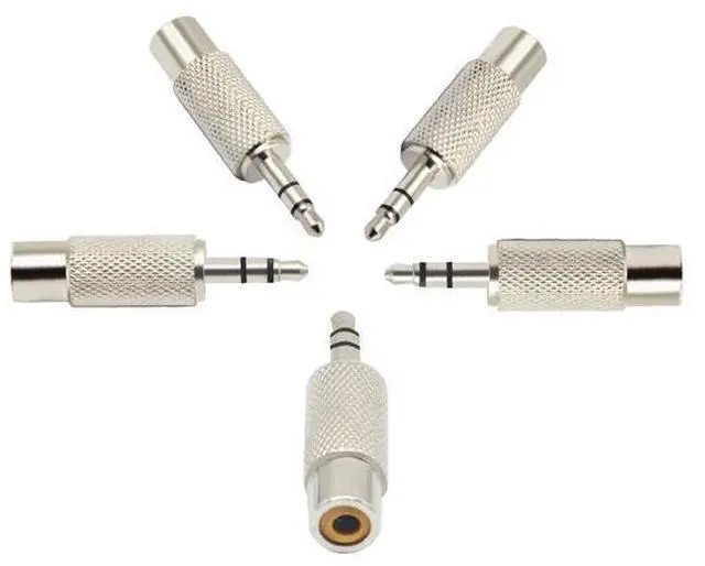 Main image of Vszerda RCA to 3.5MM Audio Adapter Metal 3.5mm (1/8 Inch) Stereo Plug Male to RCA Female Jack Adaptor Connector(Silver)(5 Packs, 3-Pole)