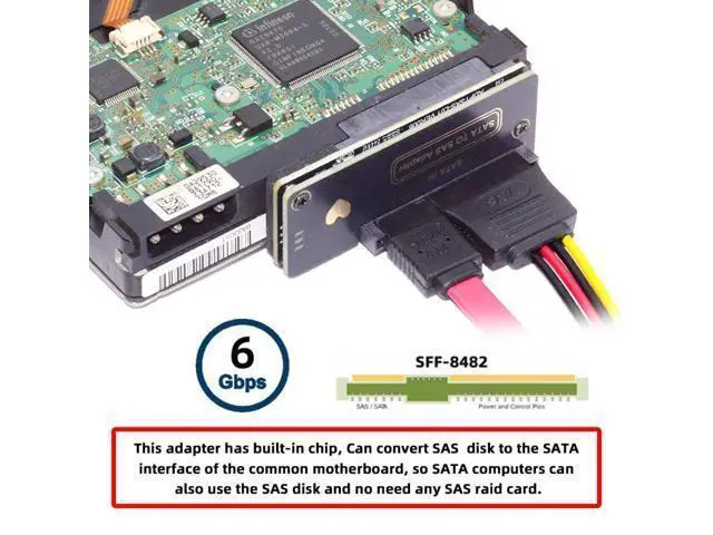 Alt view image 5 of 7 - Vszerda SFF-8482 Connector SAS 29Pin to 7+15 22Pin SATA Hard Disk Drive Raid Adapter Card with Power Port and Chipset