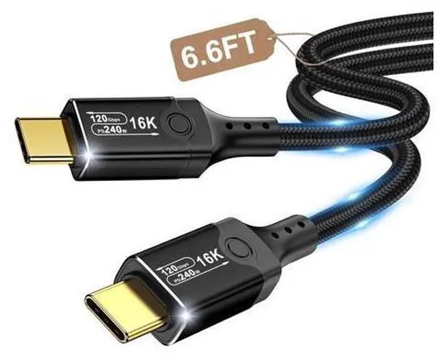 Main image of Vszerda 120Gbps Thunderbolt 5 USB5 Cable 6.6FT 240W Fast Charging & 16K Video Display USB C Male to Male USB4 2gen Cord for MacBook Pro, iPad Pro, iPhone 17/16, SSD, Hub, eGPU, Dock, More
