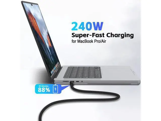 Alt view image 4 of 7 - Vszerda 120Gbps Thunderbolt 5 USB5 Cable 6.6FT 240W Fast Charging & 16K Video Display USB C Male to Male USB4 2gen Cord for MacBook Pro, iPad Pro, iPhone 17/16, SSD, Hub, eGPU, Dock, More