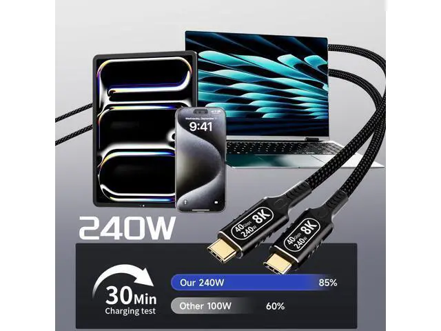 Alt view image 3 of 7 - long usb c to usb c cable 10ft/3 M Compatible With Thunderbolt 4/3,usb4 cable 40gbps data,type c 240W fast charging,8K/4K HD Video for Monitor,usbc male to male apply to Laptop,Hub,Tablet,Smartphone.