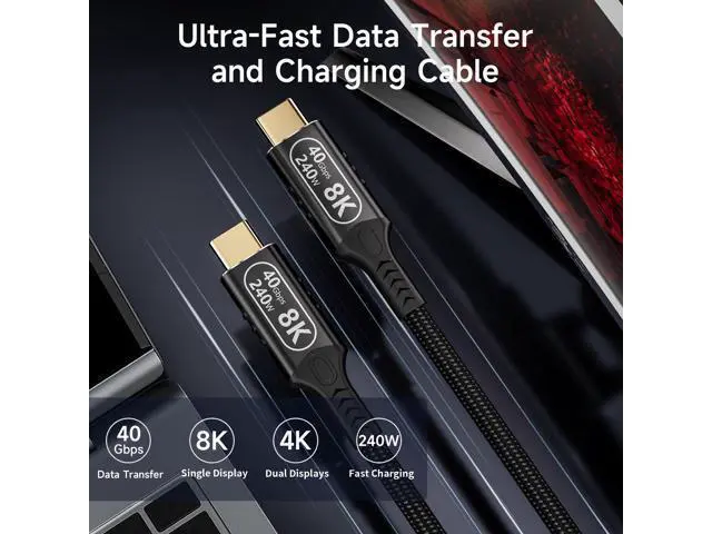 Alt view image 4 of 7 - long usb c to usb c cable 10ft/3 M Compatible With Thunderbolt 4/3,usb4 cable 40gbps data,type c 240W fast charging,8K/4K HD Video for Monitor,usbc male to male apply to Laptop,Hub,Tablet,Smartphone.