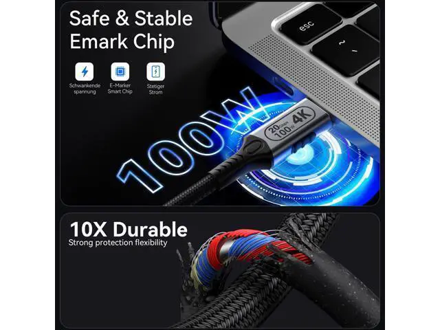 Alt view image 3 of 7 - Vszerda 16.4FT/5M USB-C to USB-C 20Gbps Cable, 4K@60Hz Video, 100W PD Fast Charging, Durable Braided Nylon