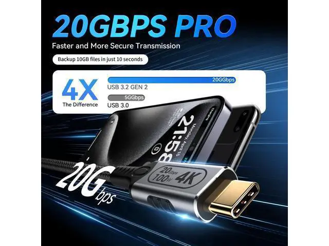 Alt view image 2 of 7 - Vszerda 16.4FT/5M USB-C to USB-C 20Gbps Cable, 4K@60Hz Video, 100W PD Fast Charging, Durable Braided Nylon