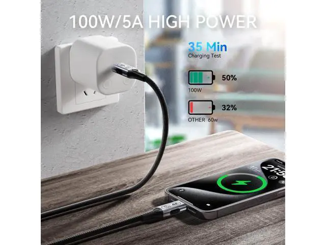 Alt view image 4 of 7 - Vszerda 16.4FT/5M USB-C to USB-C 20Gbps Cable, 4K@60Hz Video, 100W PD Fast Charging, Durable Braided Nylon