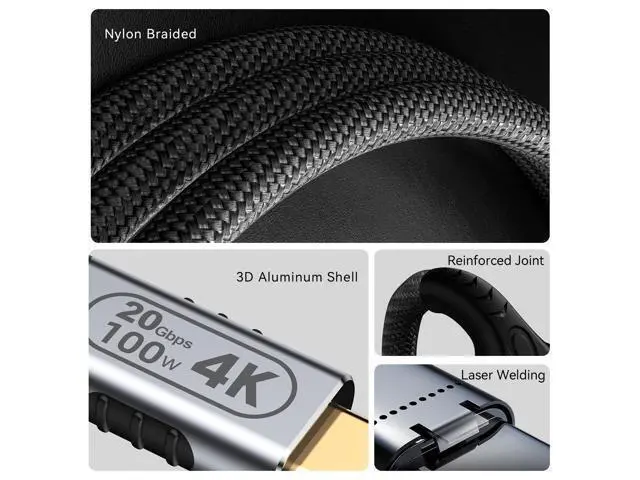 Alt view image 6 of 7 - Vszerda 16.4FT/5M USB-C to USB-C 20Gbps Cable, 4K@60Hz Video, 100W PD Fast Charging, Durable Braided Nylon