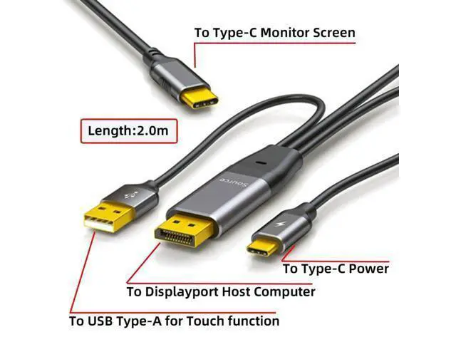 Alt view image 3 of 7 - Vszerda Reversed Displayport to USB-C Cable 4K, DP Host Source to Type C Male Touch Screen Displays HDTV Cord for Laptop Monitor 2.0m/6.56ft